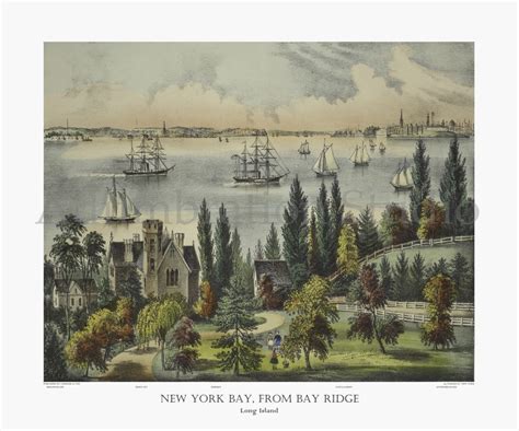 New York Bay From Bay Ridge Long Island 1872 Currier And Ives Etsy