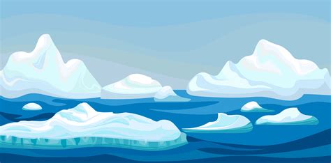 Cartoon Arctic Iceberg With Blue Sea Winter Landscape Scene Game