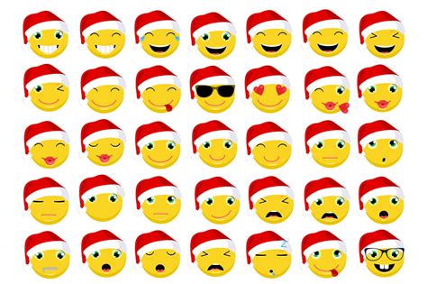 Christmas Emoticons Emoji Vector Set By Landart Thehungryjpeg