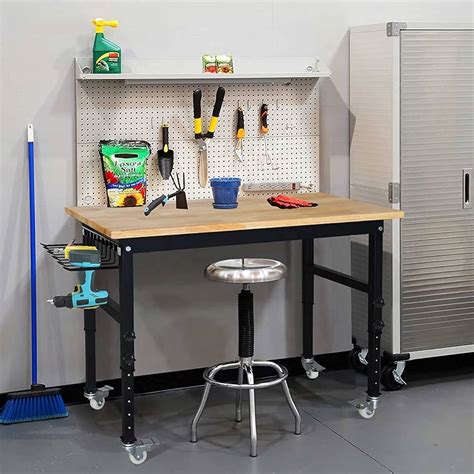 HOMCOM 47 Work Bench, Bamboo Tabletop Workstation Tool Table, Height