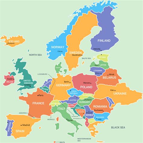 Labeled Map Of Europe Countries And Capitals Gambaran