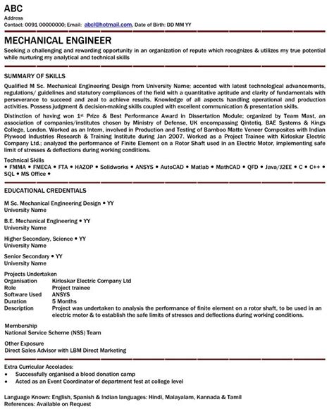 Sample template examples of mechanical engineering cv format for fresh graduate with career objectives in india in word i hereby declare that all the details furnished here are true to the best of my knowledge. Resume For Mechanical Engineer Fresher In Word Format ...