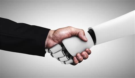 Premium Photo 3d Rendering Humanoid Robot Handshake To Collaborate