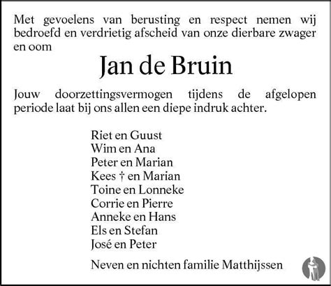 Jan De Bruin 07 02 2011 Overlijdensbericht En Condoleances Mensenlinq Nl