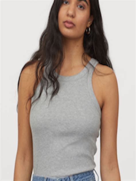 buy handm women grey solid ribbed vest top tops for women 12082282 myntra
