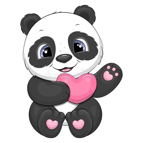 Cute Cartoon Panda With A Pink Heart Vector Illustration Of An Animal