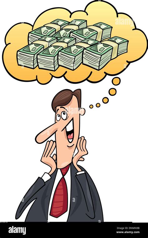 Cartoon Illustration Of Businessman Thinking About Money For Investment