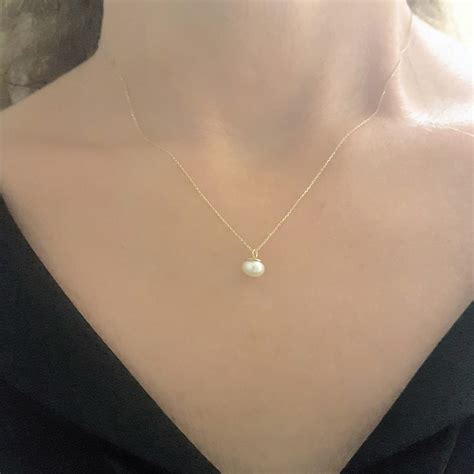 Pearl Pendant Necklace for Women 14K Real Solid Yellow Gold 6mm | Latika Jewelry | Handmade Fine ...