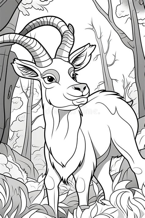 Cute Deer Coloring Page for Kids. Black and White. Generative AI Stock