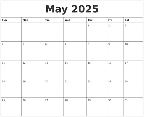 2025 Calendar May