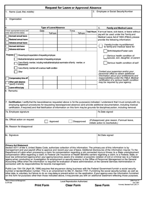 Opm Fillable Leave Form Printable Forms Free Online