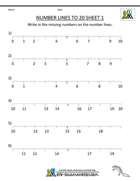 Number Line To 20 Worksheets