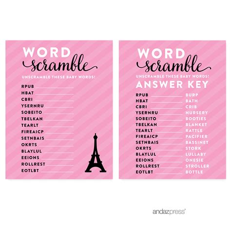 Speak with other parents about their experiences with various baby items. Word Scramble Paris Bonjour Bebe Girl Baby Shower Game, 20 ...