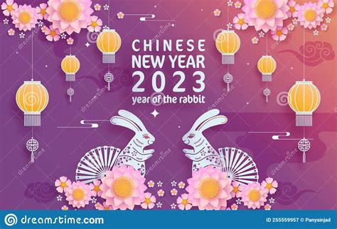 Happy Chinese New Year 2023 Year Of The Rabbit Zodiac With On Color