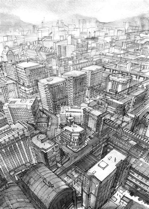 気 Cityscape Drawing Perspective Art Landscape Drawings