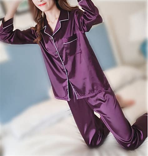 Pajama Set Woman Women Long Set Pajama Purple Satin Pajamas Etsy