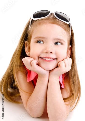 Portrait Of Smiling Cute Little Girl Isolated Stock Photo And Royalty