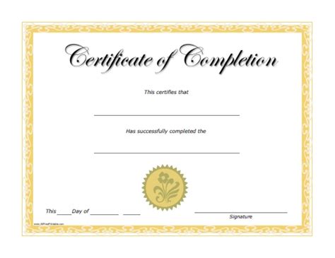 Completion Certificate Free Printable