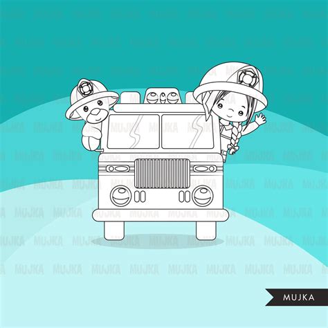 Firefighter Digital Stamps Boy And Girl Mujka Cliparts