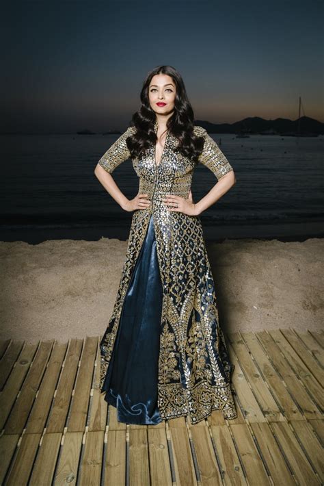 Posing In A Blue And Gold Traditional Indian Outfit Aishwarya Rai