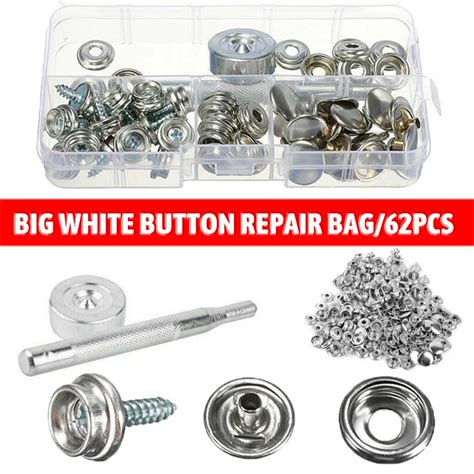 62pcs Stainless Steel Snap Fastener Buttons Screws Studs With Storage