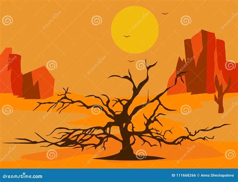 Dried Tree On The Background Of Beautiful Scenery Texas Stock Vector
