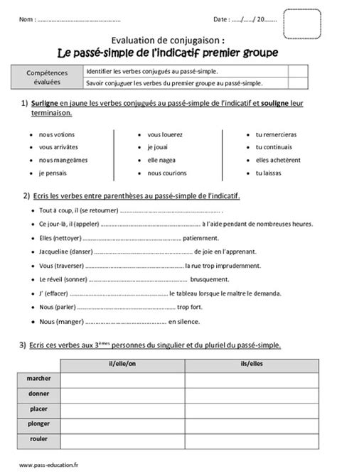 Le Pass Compos Des Verbes Du Er Groupe Exercices Pdf Libert S