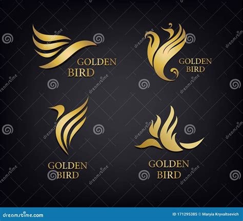 Vector Golden Birds Set Luxury Logos Isolated Creative Flying