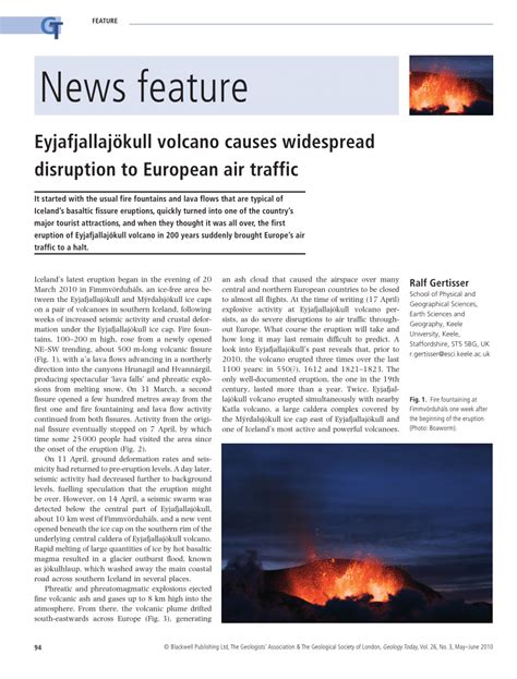 Pdf Eyjafjallajökull Volcano Causes Widespread Disruption To European