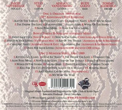 Whitesnake Slip Of The Tongue 30th Anniversary Edition 2019