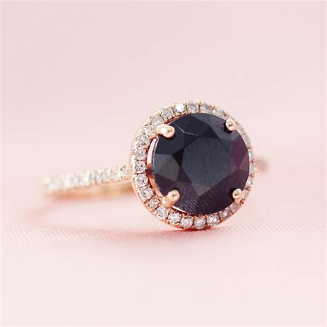 8mm Round Black Spinel Engagement Ring Diamonds Accent Wedding Etsy