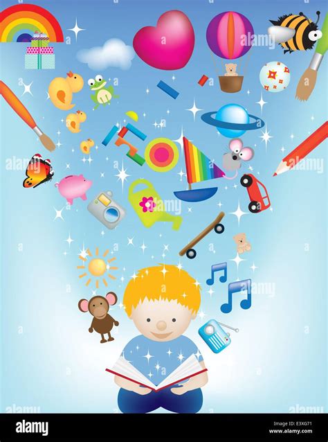 Vector Character Illustration Of A Child Reading A Magic Book Exploding