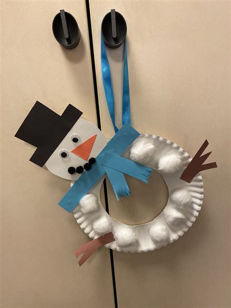 Paper Plate Snowman Wreath Snowman Crafts Christmas Crafts For Kids