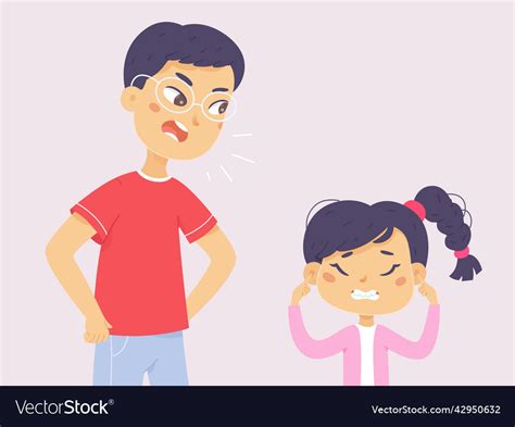 Angry Yelling Parent And Upset Child Girl Vector Image