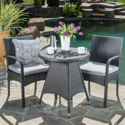 3 piece patio bistro set. Noble House Gray 3-Piece Wicker Round Outdoor Bistro Set with Gray Cushions-300205 - The Home Depot