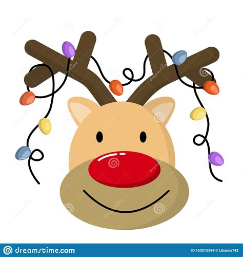 Cute Christmas Reindeer Face Funny Cartoon Deer With