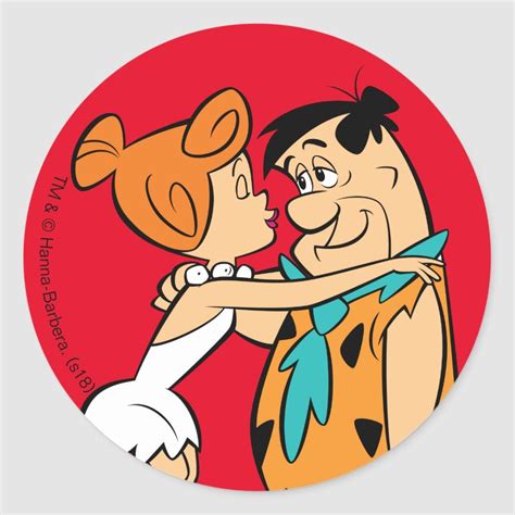 The Flintstones Wilma Kissing Fred Classic Round Sticker Vintage Cartoon Retro