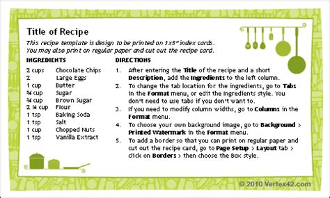 printable recipe card template  word