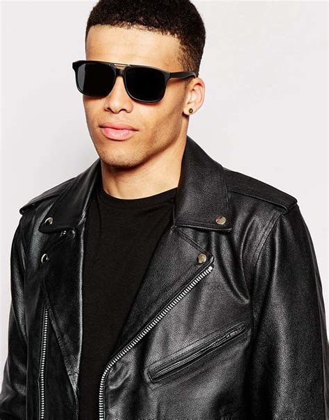 Asos Flat Brow Sunglasses In Black With Nose Bar In Black For Men Lyst