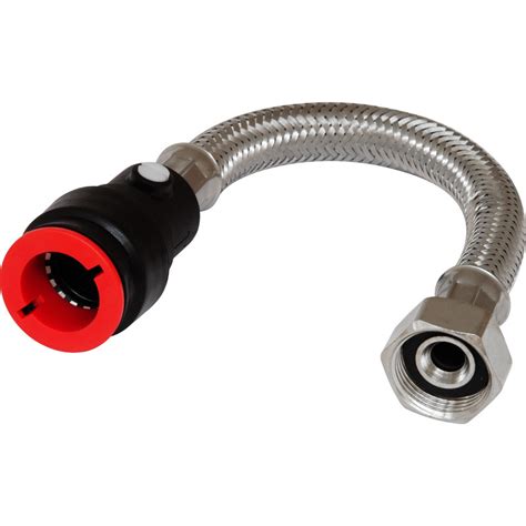 Flexible Tap Connector Pushfit With Valve 15mm X 12 10mm Bore 300mm Toolstation