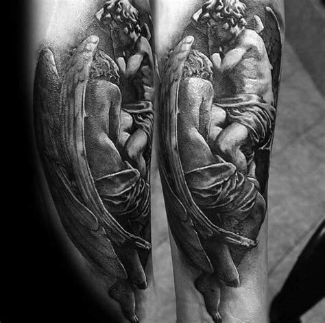 The angel theme remains popular because a guardian angel tattoo can have many different meanings. 40 Angel Statue Tattoo Designs For Men - Carved Stone Ink ...