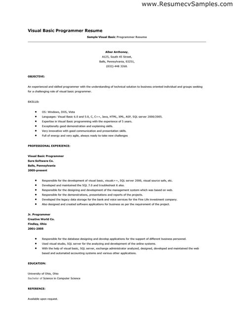 A number of documents are available here to guide you through the recruitment. simple basic resume examples sample visual basic ...