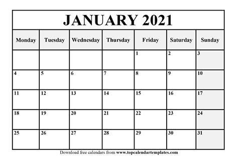 Free January 2021 Calendar Printable Pdf Word