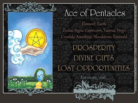 This is a card of financial generosity and fairness, showing both giving and receiving coins in carefully weighed out sums. The Ace of Pentacles Tarot Card Meanings | Tarot Reading