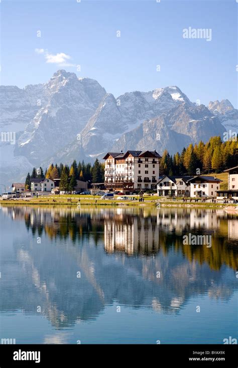Hotel On Lake Misurina Dolomites Province Of Bolzano Bozen Italy
