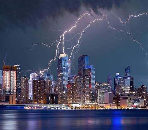 New York Lightning Storm Lightning Storm Sky City New York