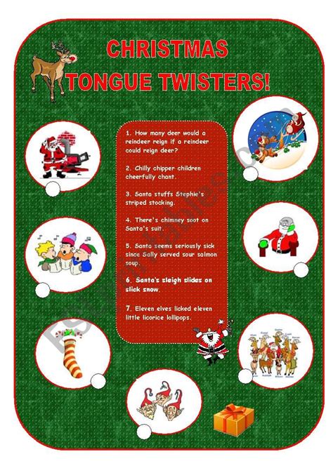Christmas Tongue Twisters Esl Worksheet By Firstime