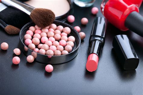 Download Cosmetics Make-up On Black Background. Top View Mock Up ...