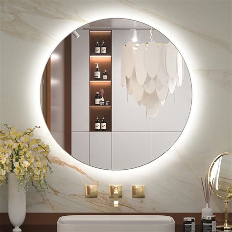 Keonjinn Led Round Bathroom Mirror 24 Inch Backlit Mirror