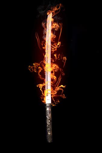 Japanese Sword In Flames Stock Photo Download Image Now Istock